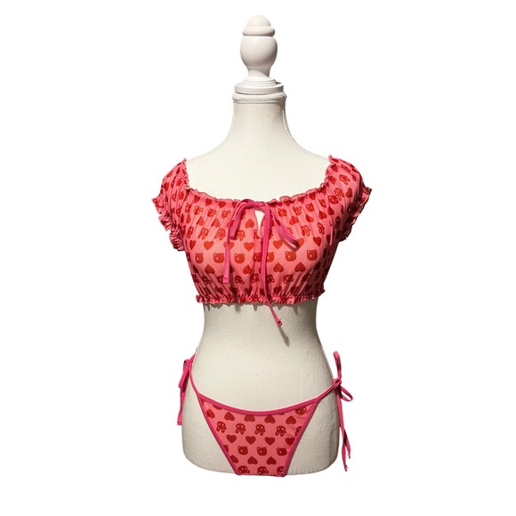 The Unbranded Brand Other - Pink Heart & Bear Print Two-Piece Set – No Size Tag‎ (See Measurements)